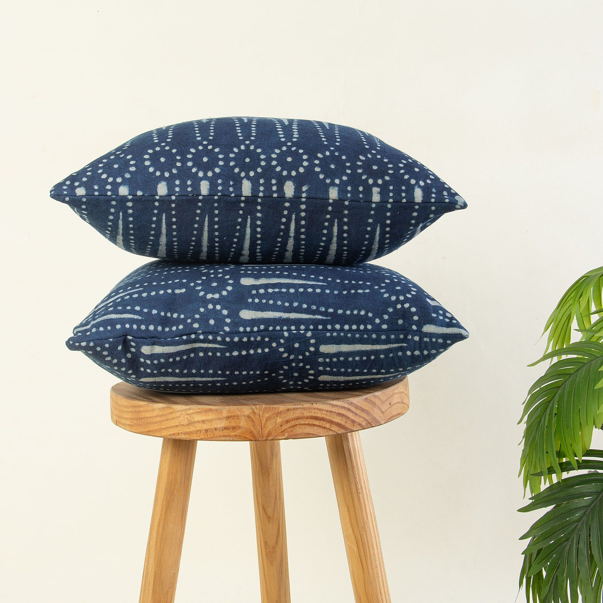 Indigo Hand Block Soft Cotton Canvas Cushion Cover For Living